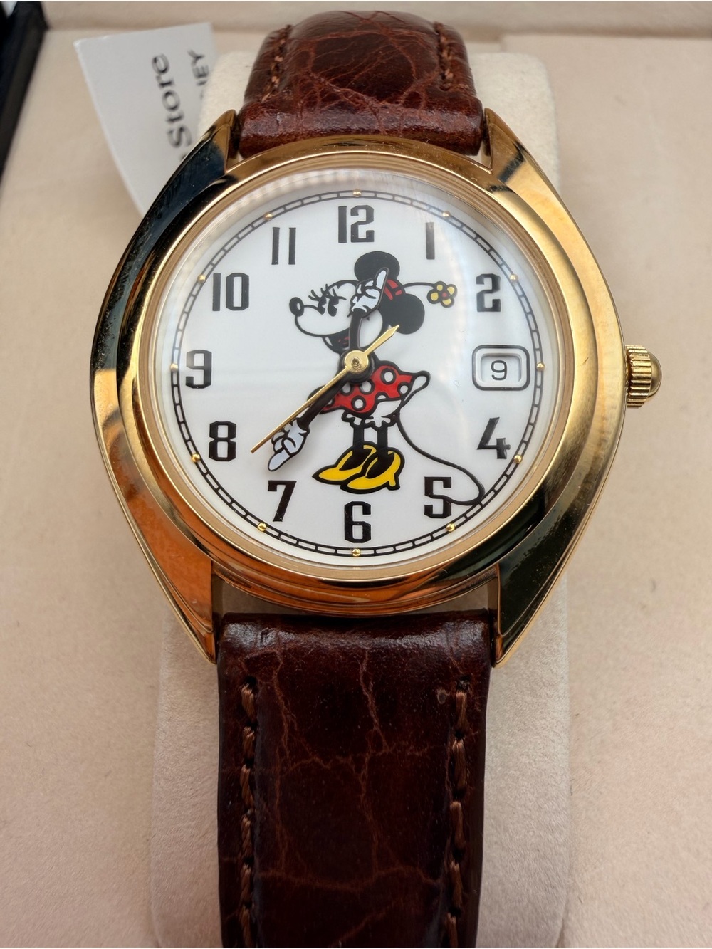 Disney Gold-Tone Mickey Mouse Watch with Brown Strap